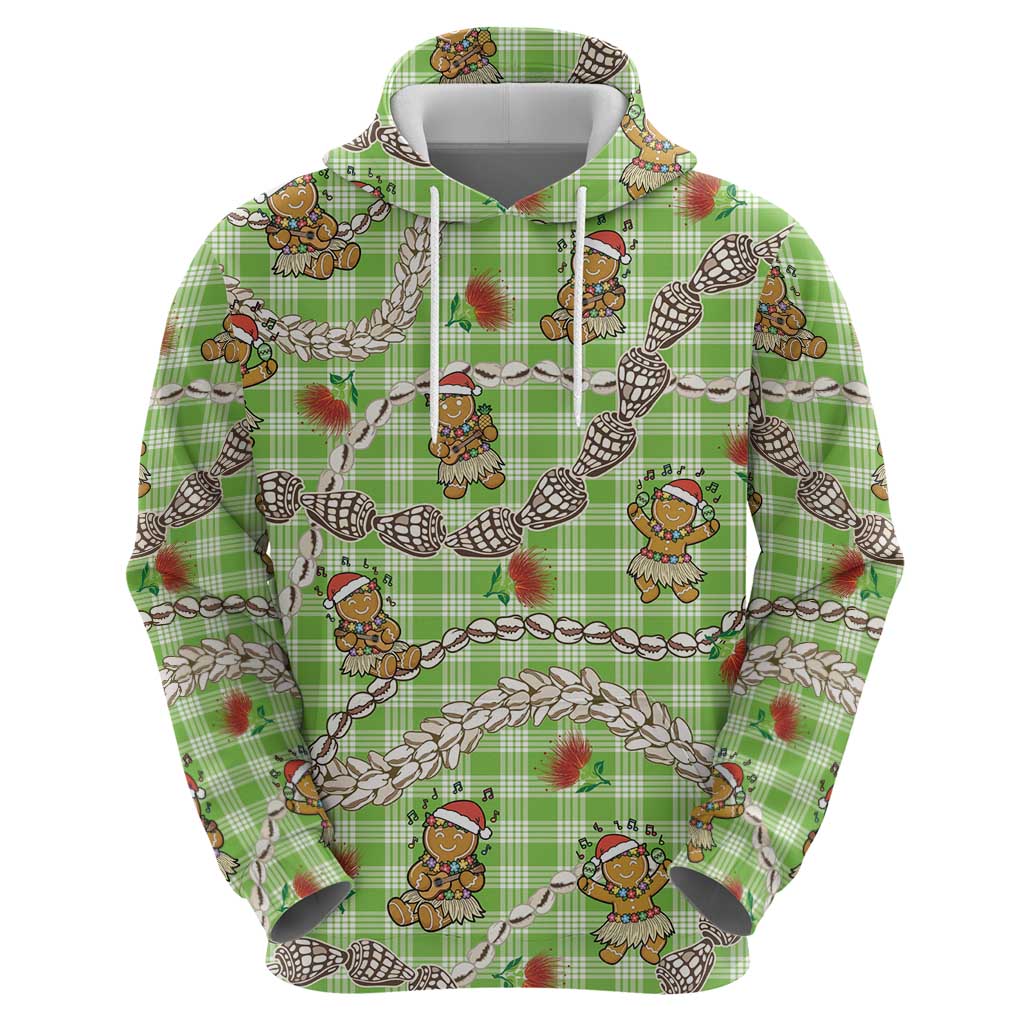 Green Palaka Hawaii Mele Kalikimaka Zip Hoodie Ohia Lehua Shell Leis Funny Gingerbread Santa LT14 - Polynesian Pride