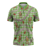 Green Palaka Hawaii Mele Kalikimaka Zipper Polo Shirt Ohia Lehua Shell Leis Funny Gingerbread Santa LT14 Green - Polynesian Pride