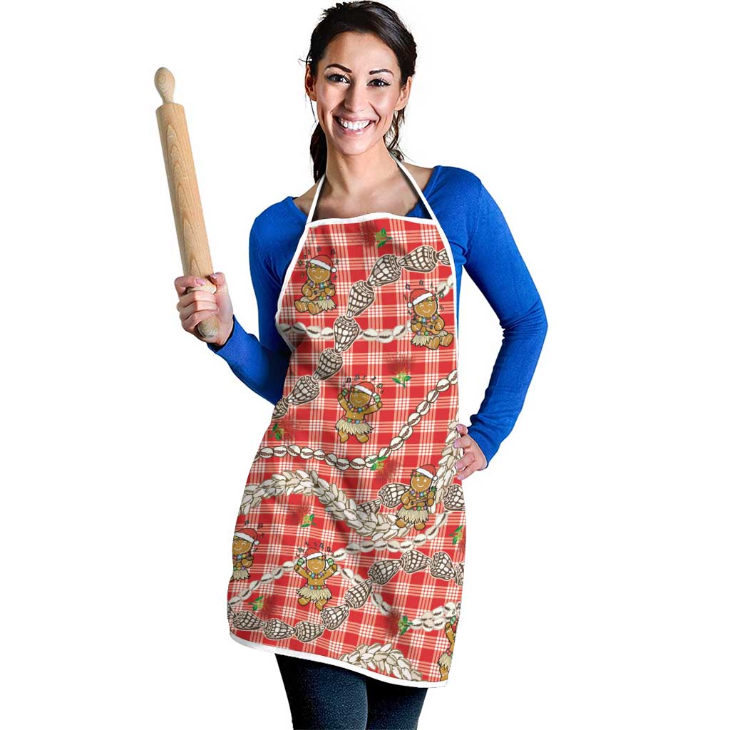 Red Palaka Hawaii Mele Kalikimaka Apron Ohia Lehua Shell Leis Funny Gingerbread Santa - Polynesian Pride