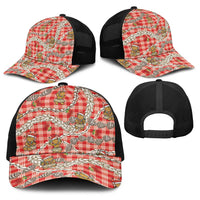 Red Palaka Hawaii Mele Kalikimaka Baseball Net Cap Ohia Lehua Shell Leis Funny Gingerbread Santa - Polynesian Pride