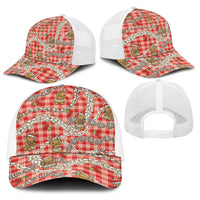 Red Palaka Hawaii Mele Kalikimaka Baseball Net Cap Ohia Lehua Shell Leis Funny Gingerbread Santa - Polynesian Pride