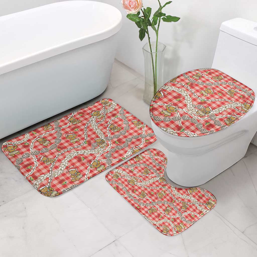 Red Palaka Hawaii Mele Kalikimaka Bathroom Set Ohia Lehua Shell Leis Funny Gingerbread Santa - Polynesian Pride