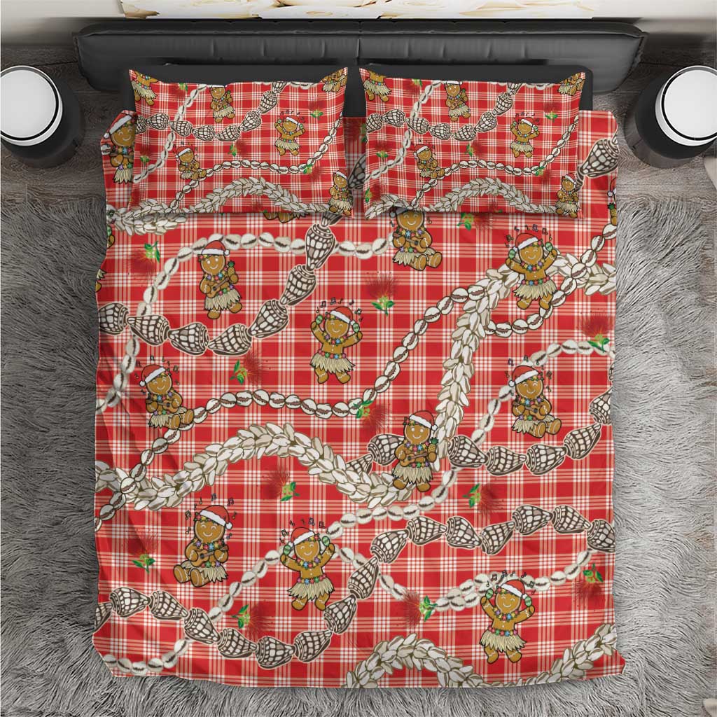 Red Palaka Hawaii Mele Kalikimaka Bedding Set Ohia Lehua Shell Leis Funny Gingerbread Santa LT14 Red - Polynesian Pride