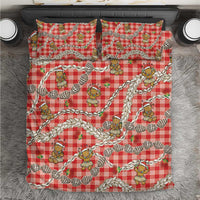 Red Palaka Hawaii Mele Kalikimaka Bedding Set Ohia Lehua Shell Leis Funny Gingerbread Santa LT14 Red - Polynesian Pride