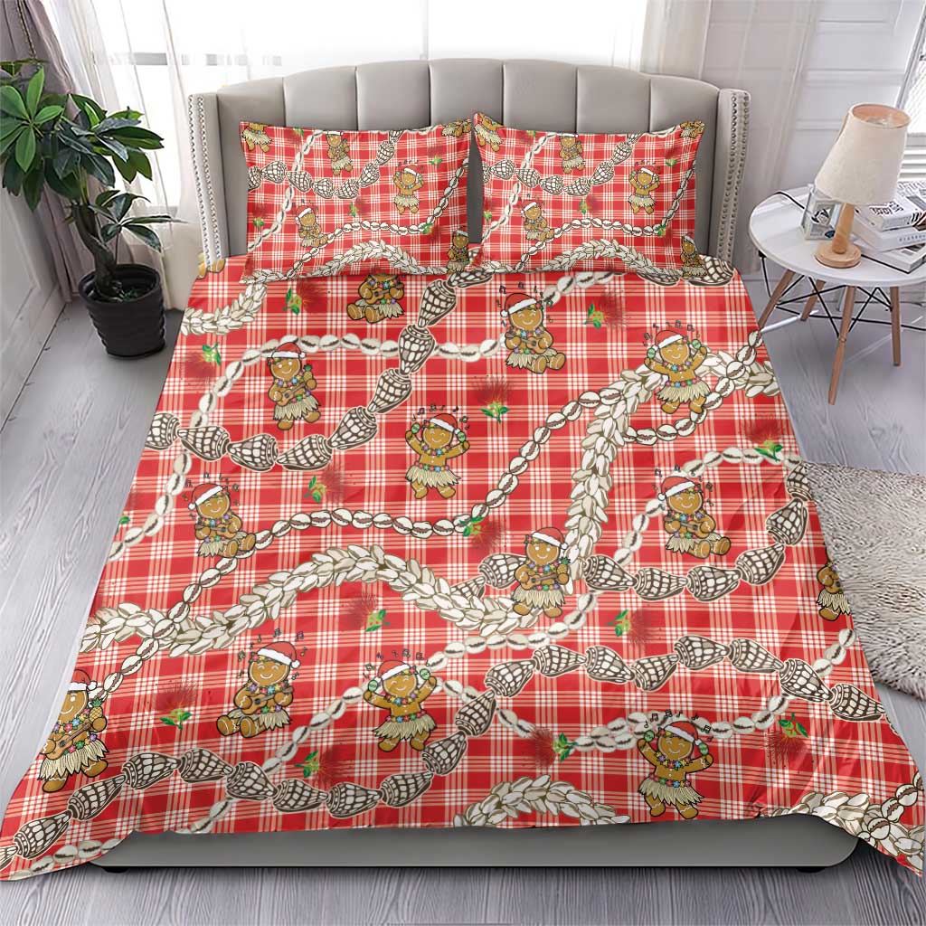 Red Palaka Hawaii Mele Kalikimaka Bedding Set Ohia Lehua Shell Leis Funny Gingerbread Santa LT14 - Polynesian Pride