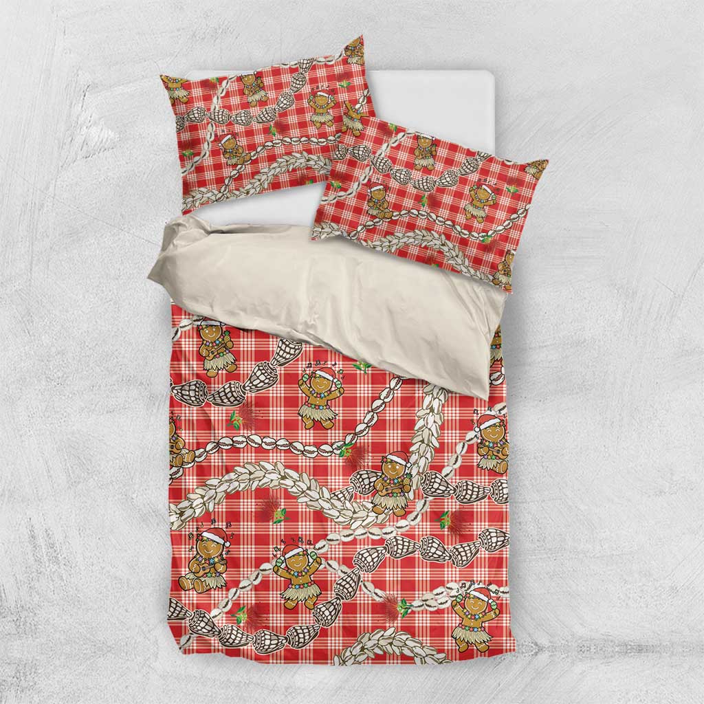Red Palaka Hawaii Mele Kalikimaka Bedding Set Ohia Lehua Shell Leis Funny Gingerbread Santa LT14 US Twin 172cm x 218cm Red - Polynesian Pride