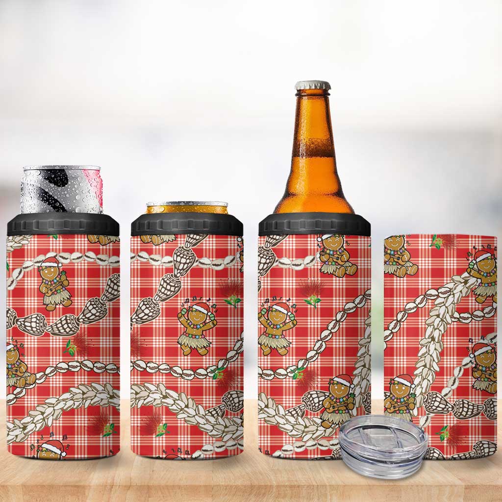 Red Palaka Hawaii Mele Kalikimaka 4 in 1 Can Cooler Tumbler Ohia Lehua Shell Leis Funny Gingerbread Santa LT14 - Polynesian Pride