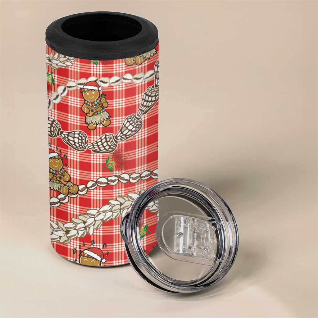 Red Palaka Hawaii Mele Kalikimaka 4 in 1 Can Cooler Tumbler Ohia Lehua Shell Leis Funny Gingerbread Santa LT14 - Polynesian Pride