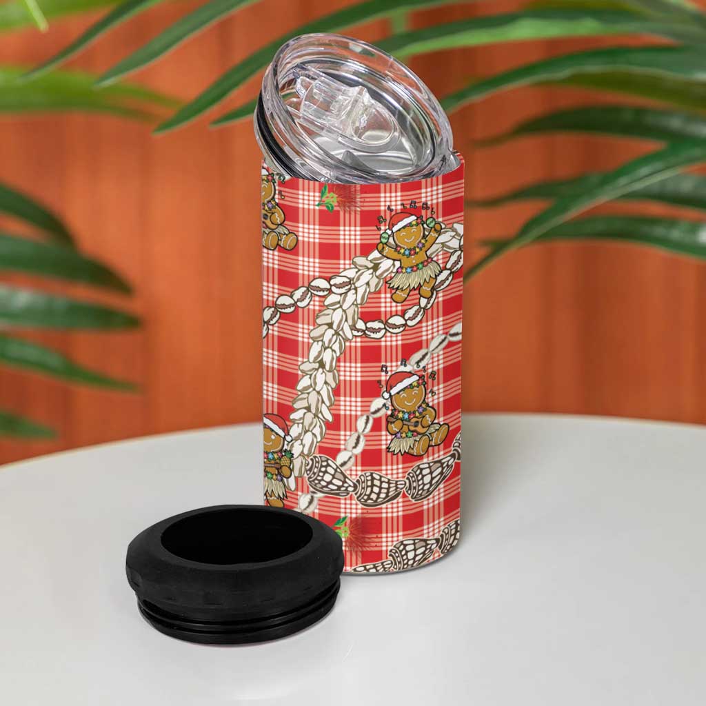 Red Palaka Hawaii Mele Kalikimaka 4 in 1 Can Cooler Tumbler Ohia Lehua Shell Leis Funny Gingerbread Santa LT14 - Polynesian Pride