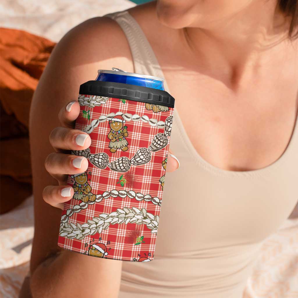 Red Palaka Hawaii Mele Kalikimaka 4 in 1 Can Cooler Tumbler Ohia Lehua Shell Leis Funny Gingerbread Santa LT14 - Polynesian Pride