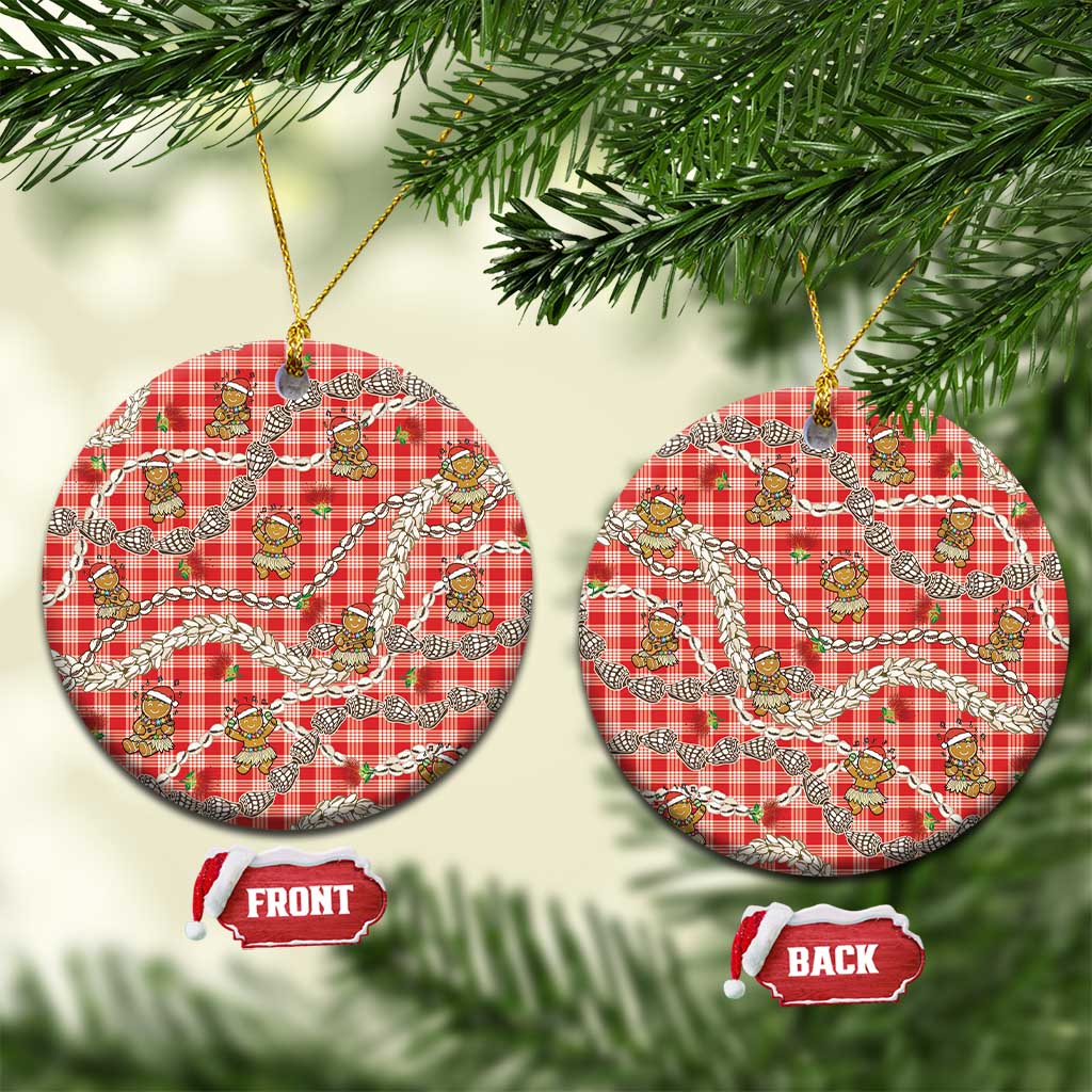Red Palaka Hawaii Mele Kalikimaka Ceramic Ornament Ohia Lehua Shell Leis Funny Gingerbread Santa - Polynesian Pride