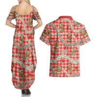 Red Palaka Hawaii Mele Kalikimaka Couples Matching Summer Maxi Dress and Hawaiian Shirt Ohia Lehua Shell Leis Funny Gingerbread Santa LT14 - Polynesian Pride