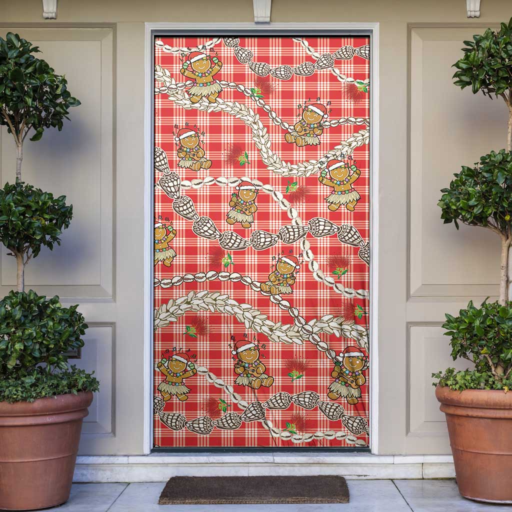 Red Palaka Hawaii Mele Kalikimaka Door Cover Ohia Lehua Shell Leis Funny Gingerbread Santa LT14 Red - Polynesian Pride