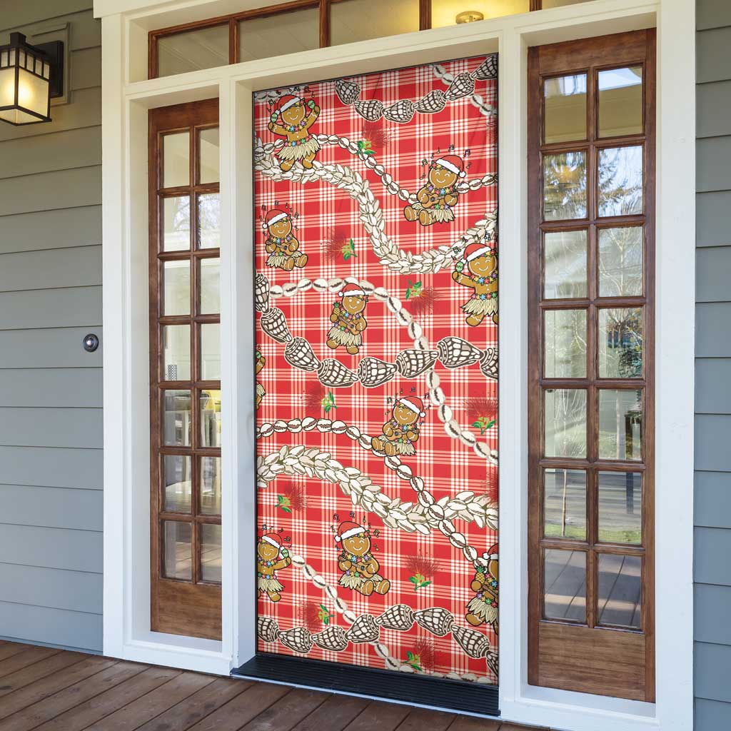 Red Palaka Hawaii Mele Kalikimaka Door Cover Ohia Lehua Shell Leis Funny Gingerbread Santa LT14 - Polynesian Pride