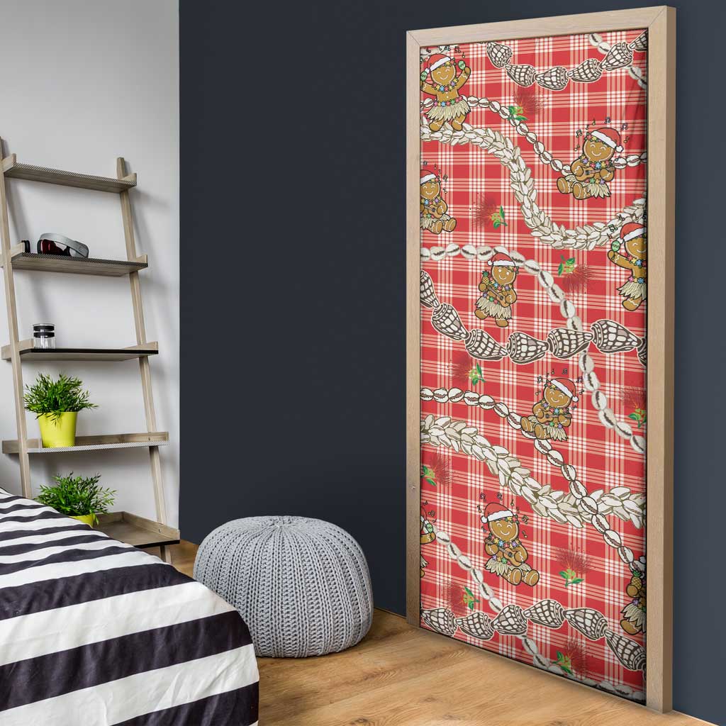Red Palaka Hawaii Mele Kalikimaka Door Cover Ohia Lehua Shell Leis Funny Gingerbread Santa LT14 - Polynesian Pride