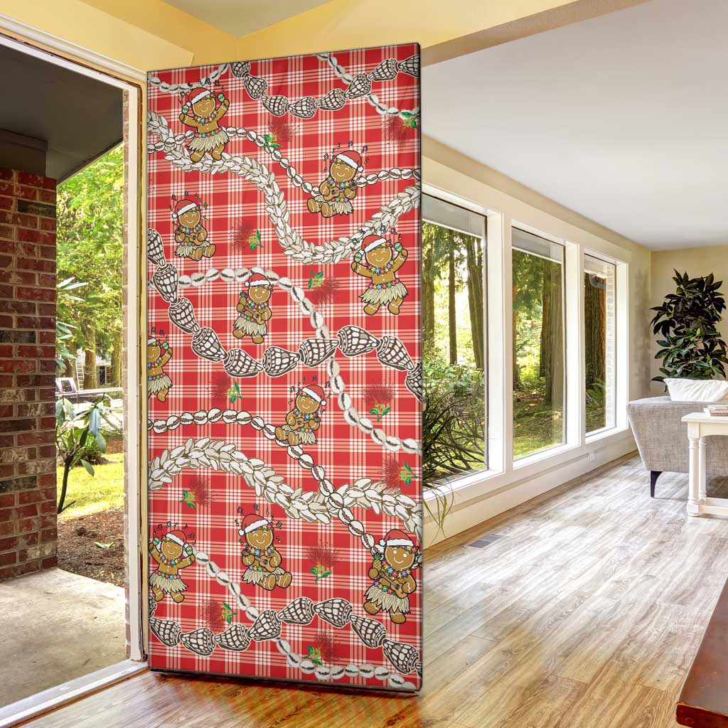 Red Palaka Hawaii Mele Kalikimaka Door Cover Ohia Lehua Shell Leis Funny Gingerbread Santa LT14 - Polynesian Pride
