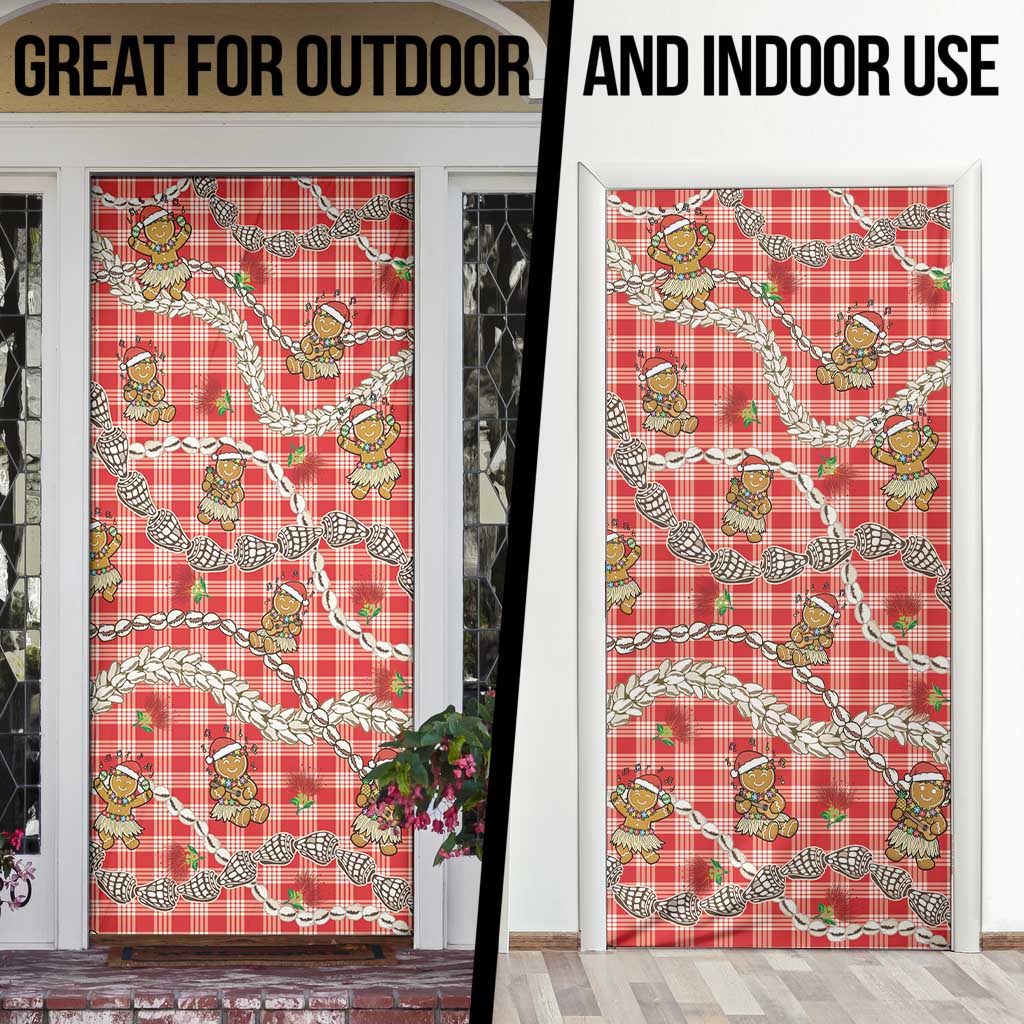 Red Palaka Hawaii Mele Kalikimaka Door Cover Ohia Lehua Shell Leis Funny Gingerbread Santa LT14 - Polynesian Pride