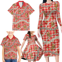 Red Palaka Hawaii Mele Kalikimaka Family Matching Long Sleeve Bodycon Dress and Hawaiian Shirt Ohia Lehua Shell Leis Funny Gingerbread Santa LT14 - Polynesian Pride