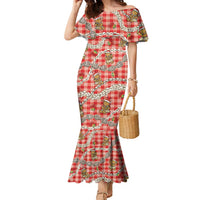 Red Palaka Hawaii Mele Kalikimaka Family Matching Mermaid Dress and Hawaiian Shirt Ohia Lehua Shell Leis Funny Gingerbread Santa LT14 Red - Polynesian Pride