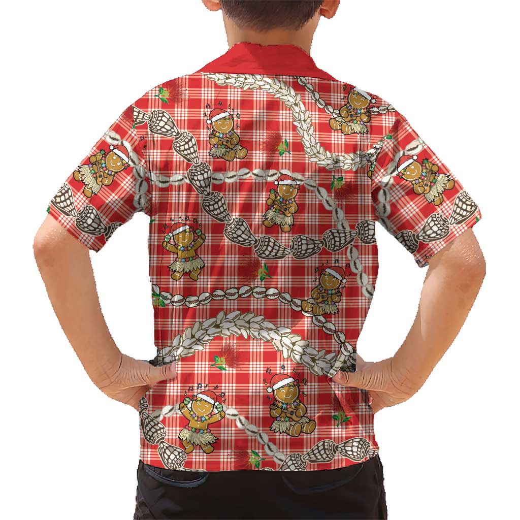 Red Palaka Hawaii Mele Kalikimaka Family Matching Off The Shoulder Long Sleeve Dress and Hawaiian Shirt Ohia Lehua Shell Leis Funny Gingerbread Santa LT14 - Polynesian Pride