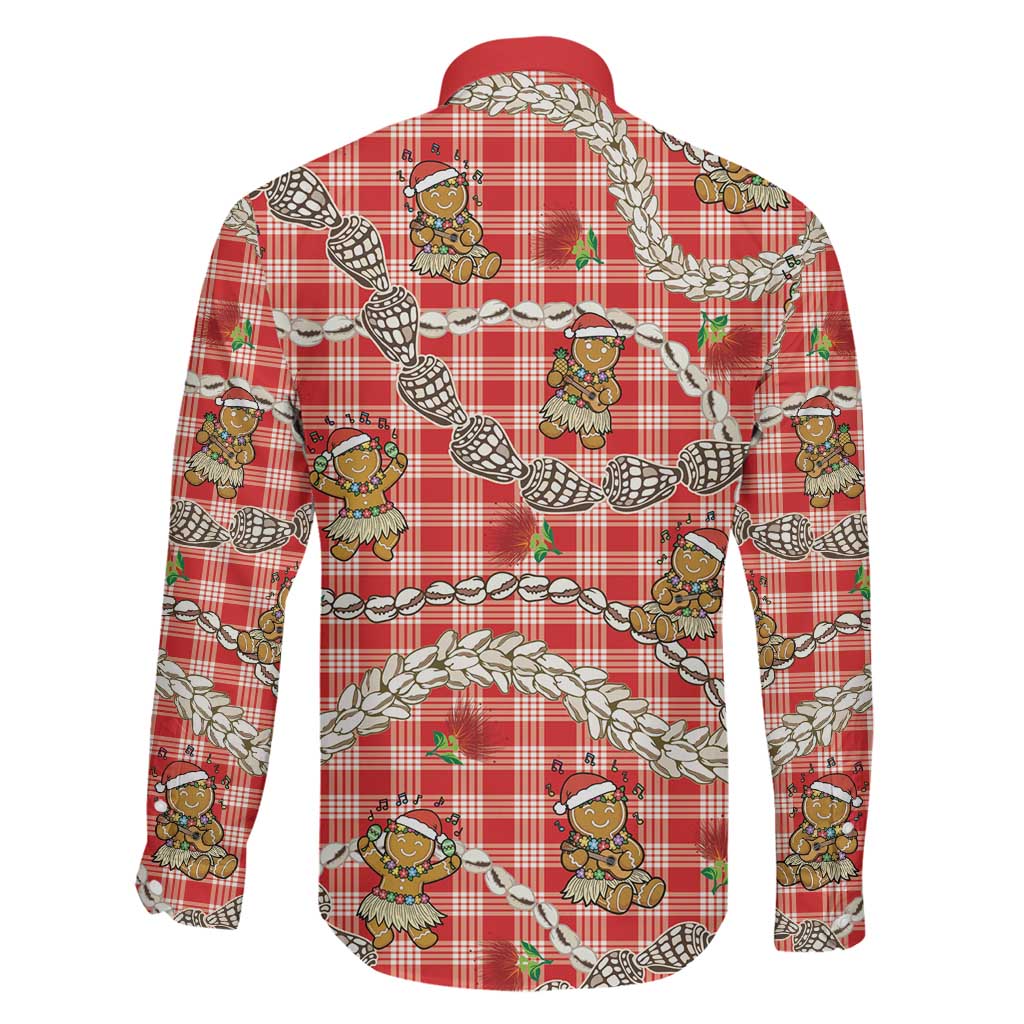 Red Palaka Hawaii Mele Kalikimaka Family Matching Off Shoulder Maxi Dress and Hawaiian Shirt Ohia Lehua Shell Leis Funny Gingerbread Santa LT14 - Polynesian Pride