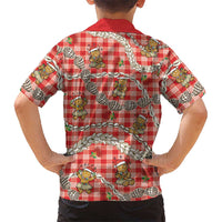 Red Palaka Hawaii Mele Kalikimaka Family Matching Off Shoulder Short Dress and Hawaiian Shirt Ohia Lehua Shell Leis Funny Gingerbread Santa LT14 - Polynesian Pride