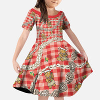 Red Palaka Hawaii Mele Kalikimaka Family Matching Off Shoulder Short Dress and Hawaiian Shirt Ohia Lehua Shell Leis Funny Gingerbread Santa LT14 Daughter's Dress Red - Polynesian Pride