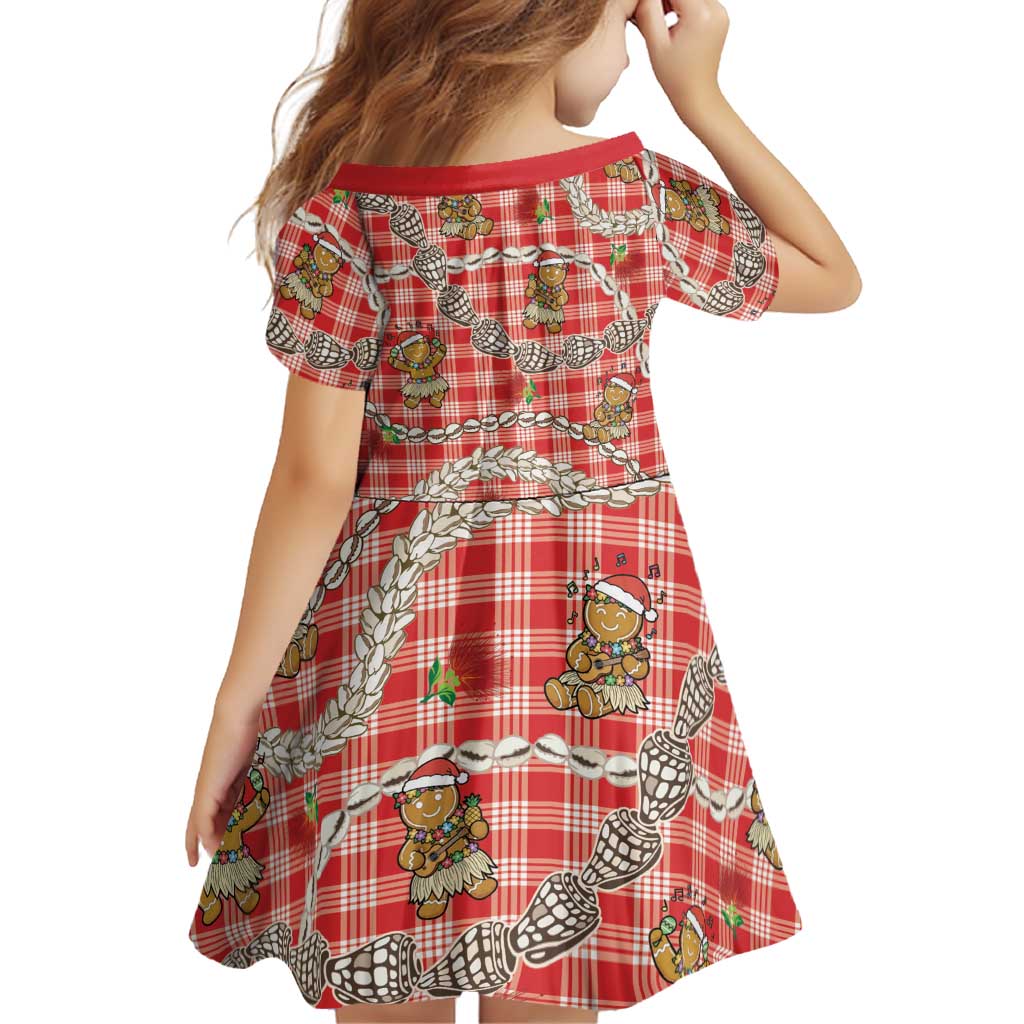 Red Palaka Hawaii Mele Kalikimaka Family Matching Off Shoulder Short Dress and Hawaiian Shirt Ohia Lehua Shell Leis Funny Gingerbread Santa LT14 - Polynesian Pride