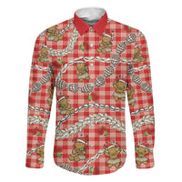 Red Palaka Hawaii Mele Kalikimaka Family Matching Off Shoulder Short Dress and Hawaiian Shirt Ohia Lehua Shell Leis Funny Gingerbread Santa LT14 Dad's Shirt - Long Sleeve Red - Polynesian Pride