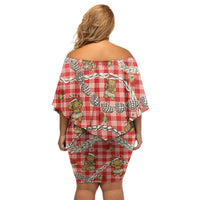 Red Palaka Hawaii Mele Kalikimaka Family Matching Off Shoulder Short Dress and Hawaiian Shirt Ohia Lehua Shell Leis Funny Gingerbread Santa LT14 - Polynesian Pride
