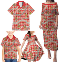 Red Palaka Hawaii Mele Kalikimaka Family Matching Puletasi and Hawaiian Shirt Ohia Lehua Shell Leis Funny Gingerbread Santa LT14 - Polynesian Pride