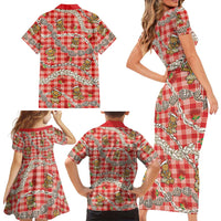 Red Palaka Hawaii Mele Kalikimaka Family Matching Short Sleeve Bodycon Dress and Hawaiian Shirt Ohia Lehua Shell Leis Funny Gingerbread Santa LT14 - Polynesian Pride