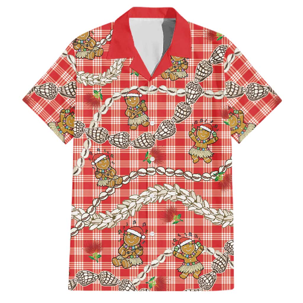 Red Palaka Hawaii Mele Kalikimaka Family Matching Short Sleeve Bodycon Dress and Hawaiian Shirt Ohia Lehua Shell Leis Funny Gingerbread Santa LT14 Dad's Shirt - Short Sleeve Red - Polynesian Pride