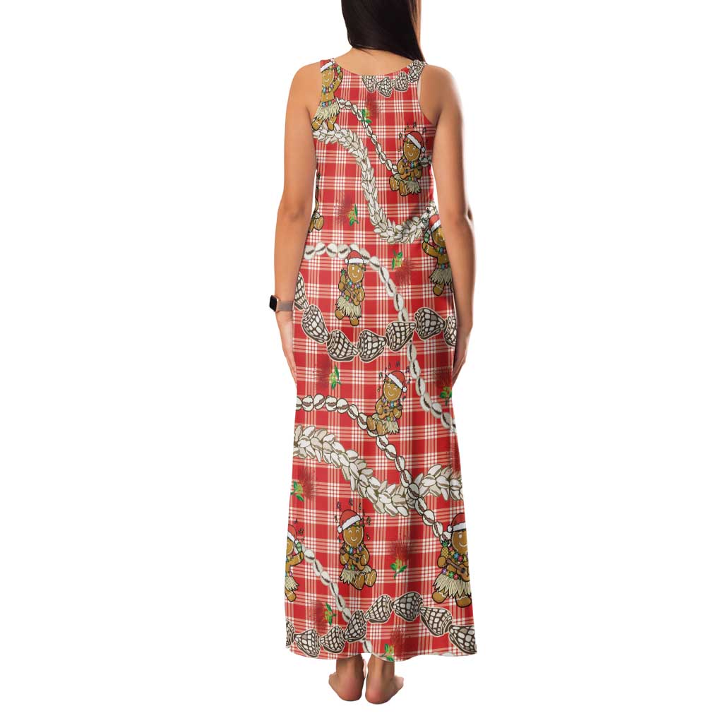 Red Palaka Hawaii Mele Kalikimaka Family Matching Tank Maxi Dress and Hawaiian Shirt Ohia Lehua Shell Leis Funny Gingerbread Santa LT14 - Polynesian Pride
