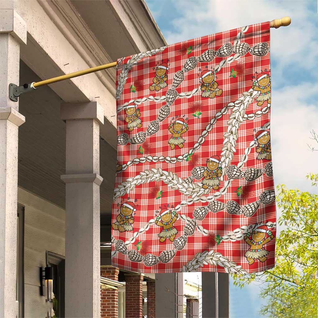 Red Palaka Hawaii Mele Kalikimaka Garden Flag Ohia Lehua Shell Leis Funny Gingerbread Santa - Polynesian Pride