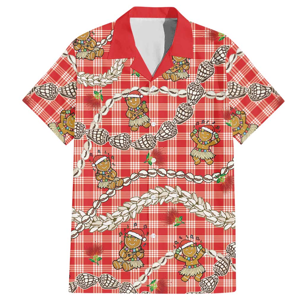 Red Palaka Hawaii Mele Kalikimaka Hawaiian Shirt Ohia Lehua Shell Leis Funny Gingerbread Santa LT14 Red - Polynesian Pride