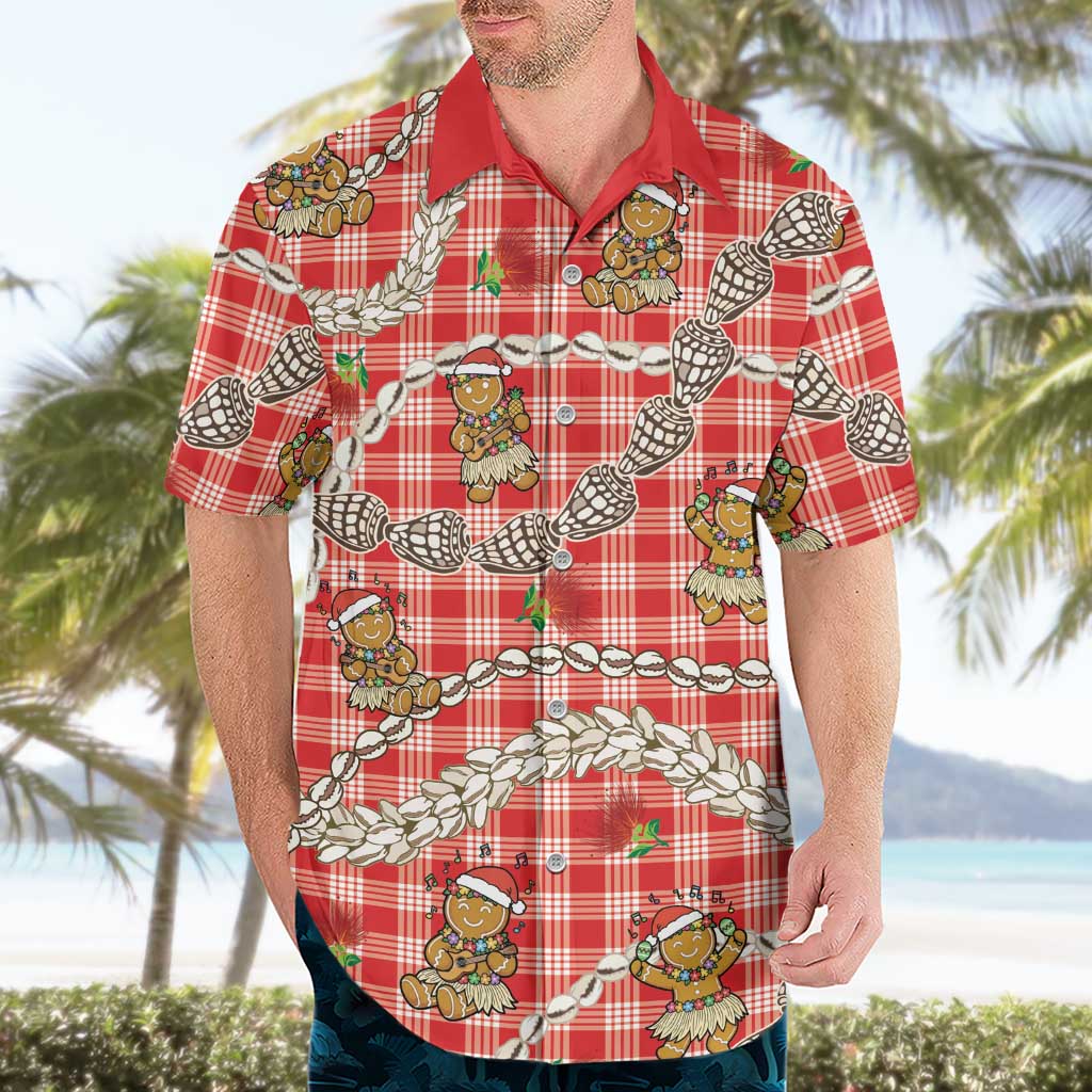 Red Palaka Hawaii Mele Kalikimaka Hawaiian Shirt Ohia Lehua Shell Leis Funny Gingerbread Santa LT14 - Polynesian Pride