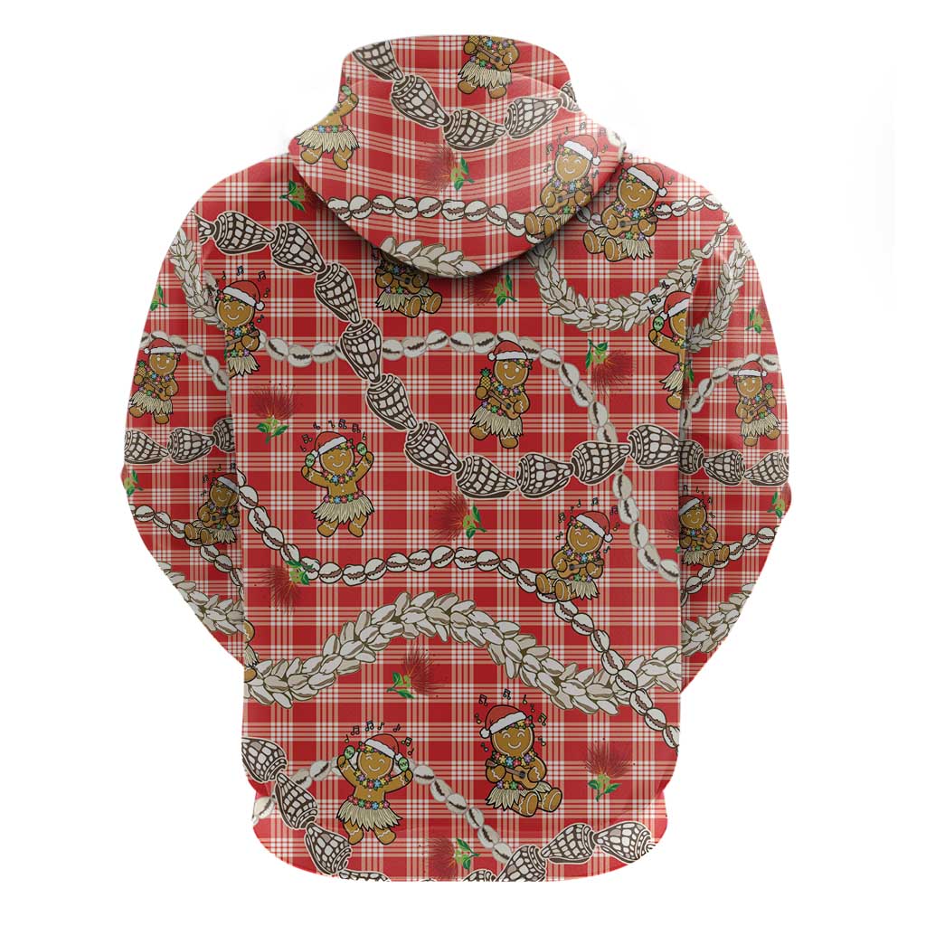 Red Palaka Hawaii Mele Kalikimaka Hoodie Ohia Lehua Shell Leis Funny Gingerbread Santa LT14 - Polynesian Pride