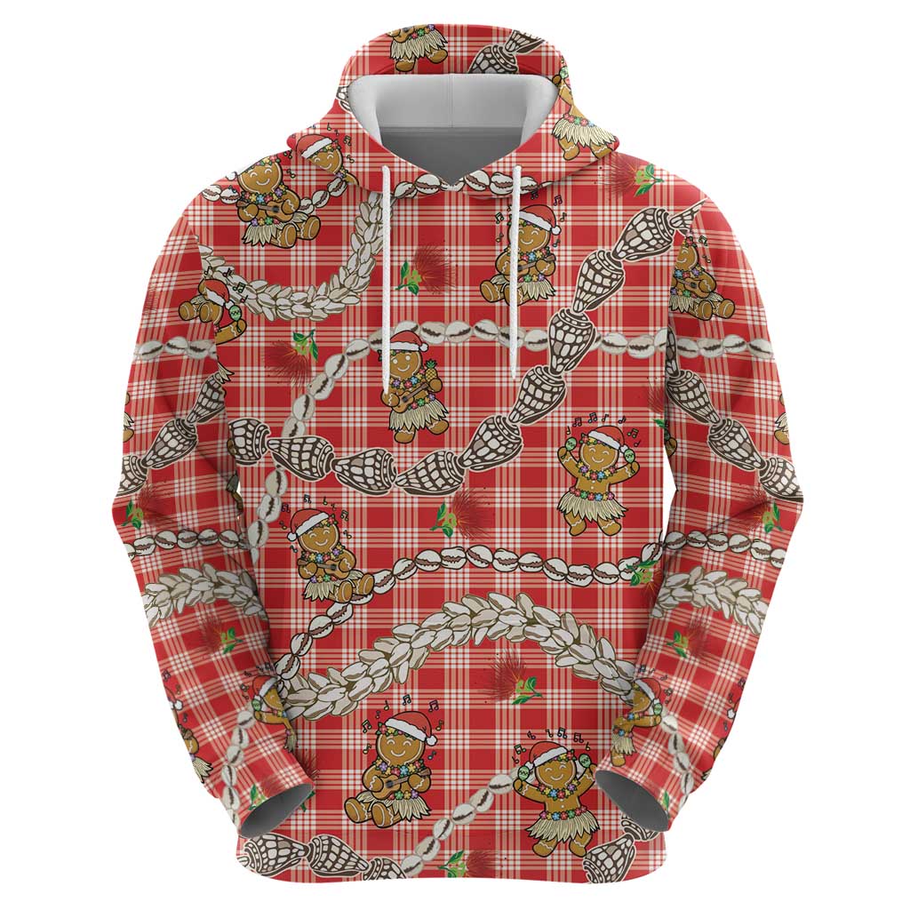Red Palaka Hawaii Mele Kalikimaka Hoodie Ohia Lehua Shell Leis Funny Gingerbread Santa LT14 - Polynesian Pride