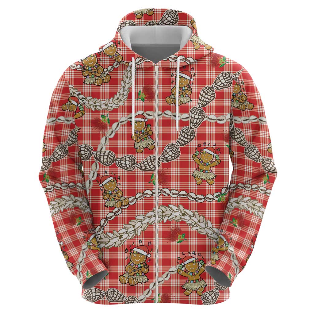 Red Palaka Hawaii Mele Kalikimaka Hoodie Ohia Lehua Shell Leis Funny Gingerbread Santa LT14 - Polynesian Pride