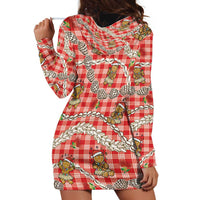 Red Palaka Hawaii Mele Kalikimaka Hoodie Dress Ohia Lehua Shell Leis Funny Gingerbread Santa LT14 - Polynesian Pride
