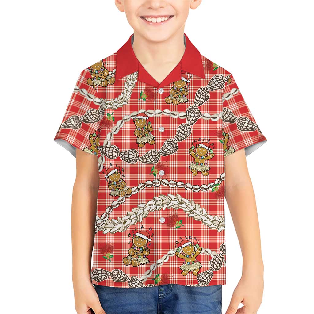 Red Palaka Hawaii Mele Kalikimaka Kid Hawaiian Shirt Ohia Lehua Shell Leis Funny Gingerbread Santa LT14 Kid Red - Polynesian Pride