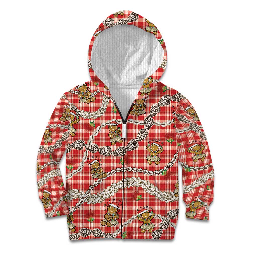 Red Palaka Hawaii Mele Kalikimaka Kid Hoodie Ohia Lehua Shell Leis Funny Gingerbread Santa LT14 Zip Hoodie Red - Polynesian Pride