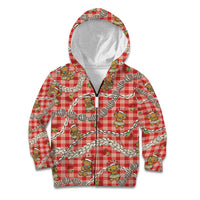 Red Palaka Hawaii Mele Kalikimaka Kid Hoodie Ohia Lehua Shell Leis Funny Gingerbread Santa LT14 Zip Hoodie Red - Polynesian Pride