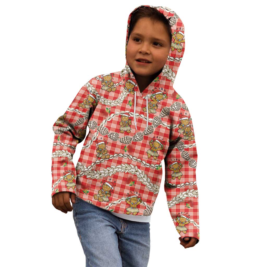 Red Palaka Hawaii Mele Kalikimaka Kid Hoodie Ohia Lehua Shell Leis Funny Gingerbread Santa LT14 - Polynesian Pride