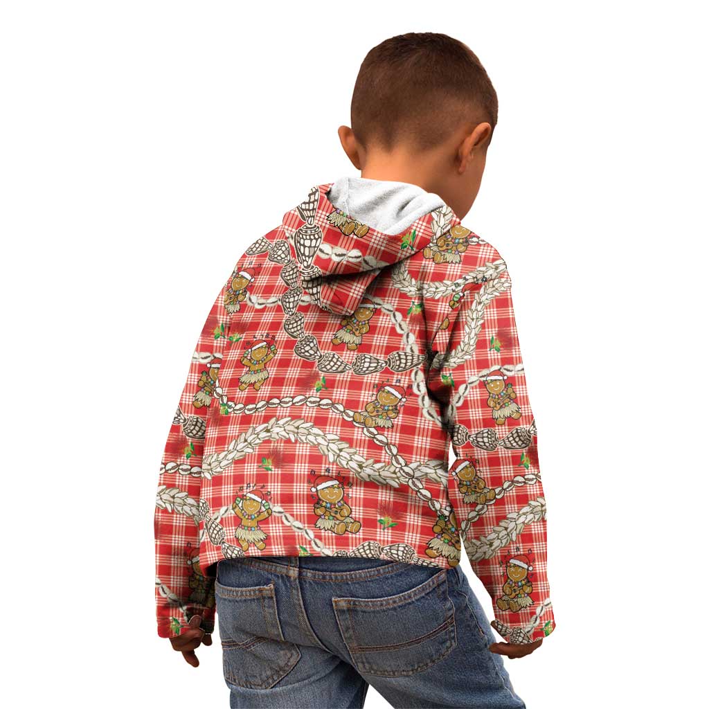 Red Palaka Hawaii Mele Kalikimaka Kid Hoodie Ohia Lehua Shell Leis Funny Gingerbread Santa LT14 - Polynesian Pride