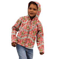 Red Palaka Hawaii Mele Kalikimaka Kid Hoodie Ohia Lehua Shell Leis Funny Gingerbread Santa LT14 - Polynesian Pride