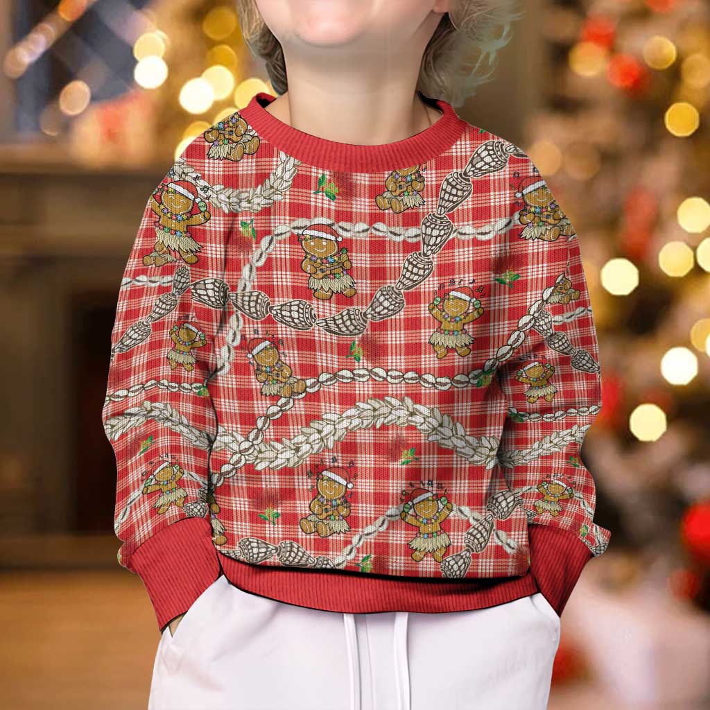 Red Palaka Hawaii Mele Kalikimaka Kid Ugly Christmas Sweater Ohia Lehua Shell Leis Funny Gingerbread Santa LT14 - Polynesian Pride