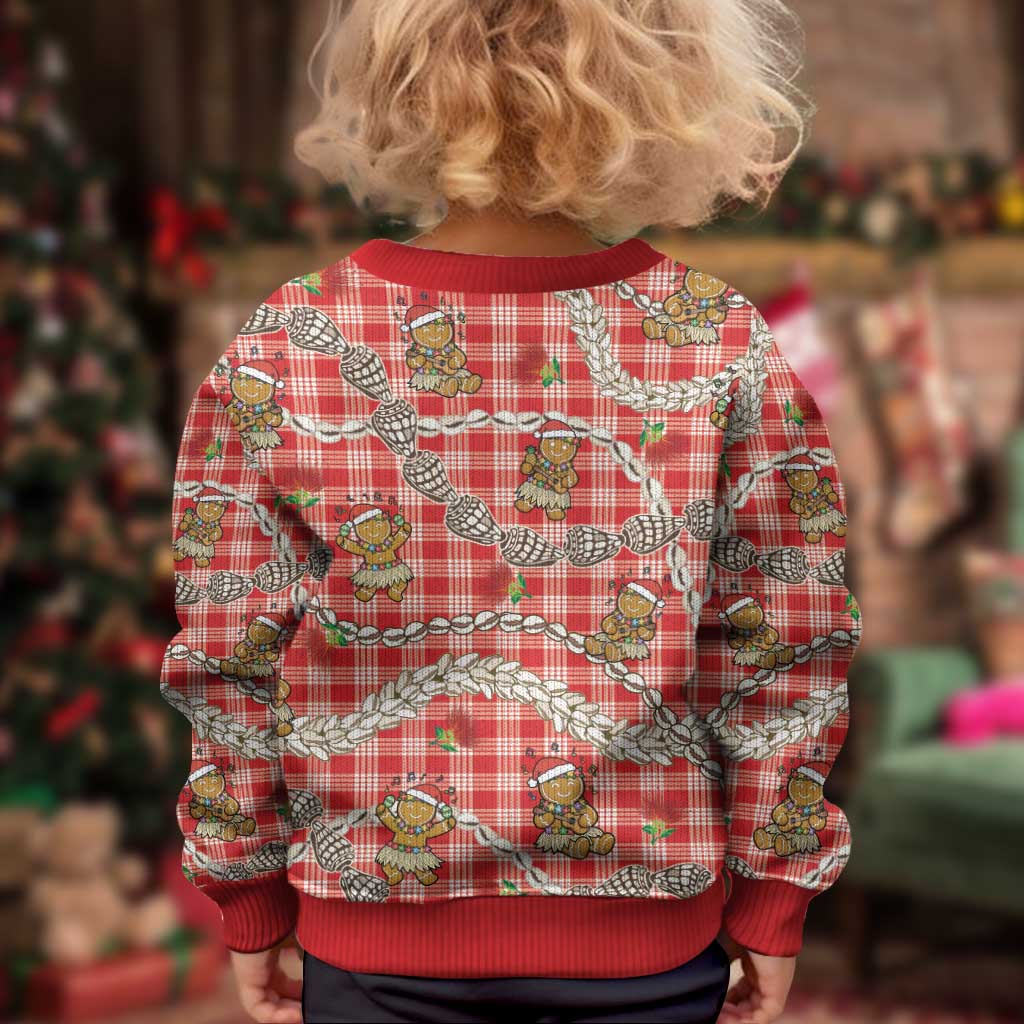 Red Palaka Hawaii Mele Kalikimaka Kid Ugly Christmas Sweater Ohia Lehua Shell Leis Funny Gingerbread Santa LT14 - Polynesian Pride
