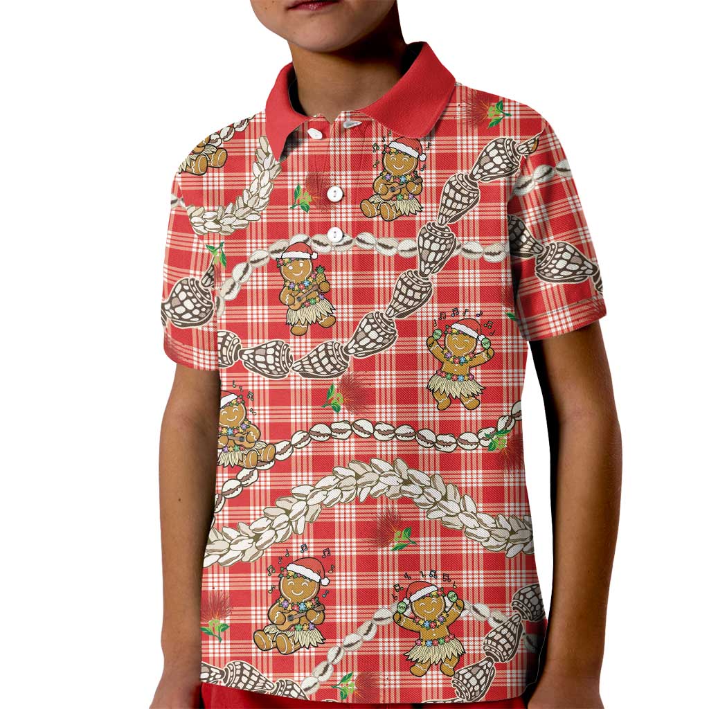 Red Palaka Hawaii Mele Kalikimaka Kid Polo Shirt Ohia Lehua Shell Leis Funny Gingerbread Santa LT14 Kid Red - Polynesian Pride